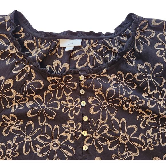 J. Jill Embroidered Floral Peasant Shirt Blouse Black & Tan Scoop Neck sz 2X - Picture 4 of 9
